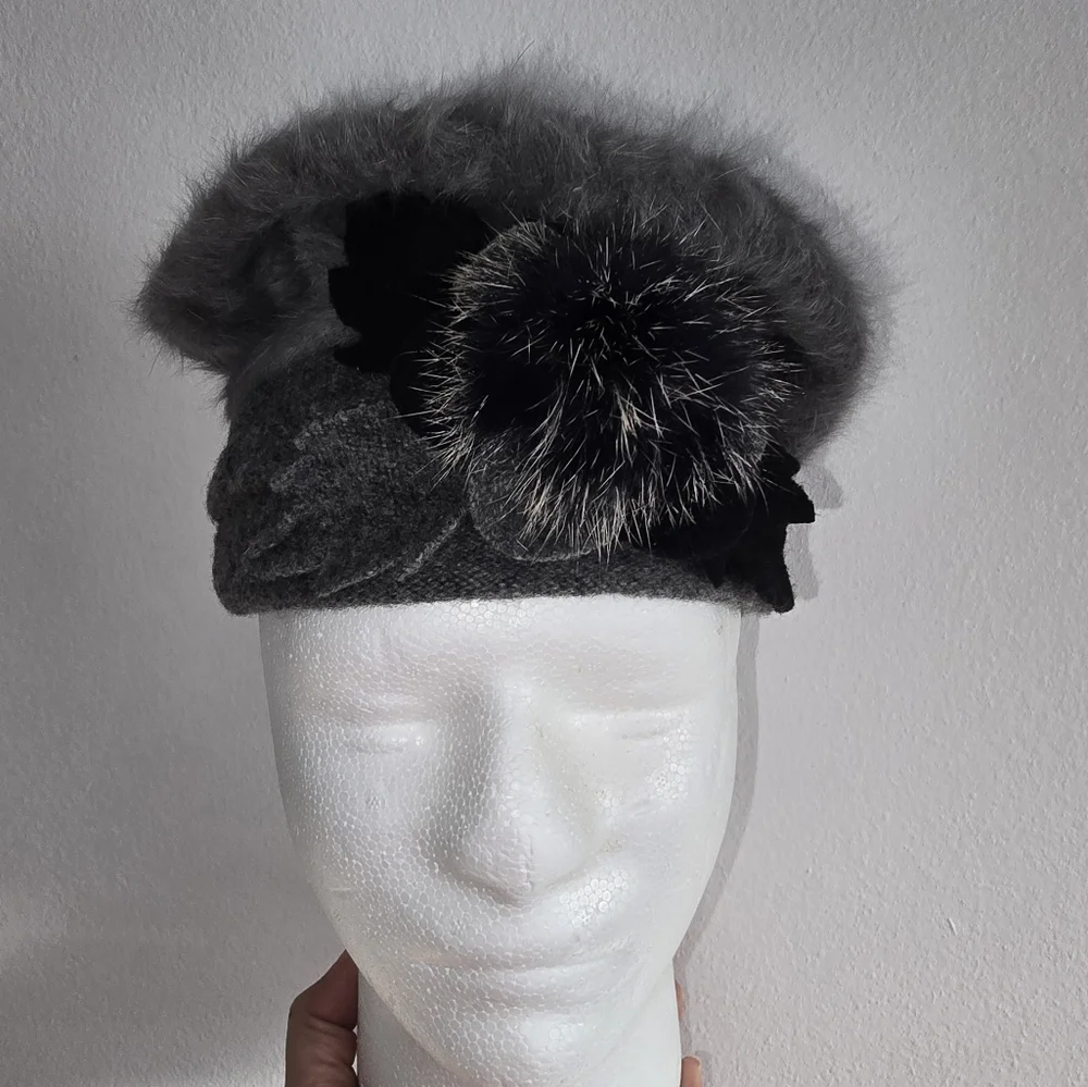 50% Angora 30% Wool 20% Acrylic‎ Gray/Black Women’s Hat